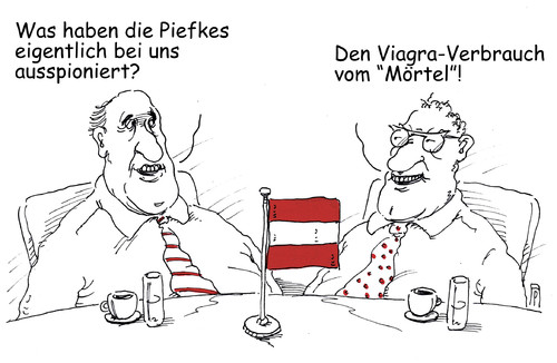 Cartoon: spionage-piefkes (medium) by Andreas Prüstel tagged bnd,nsa,geheimdienste,ausspionierung,österreich,wirtschaftsspionage,bauunternehmer,mörtel,lugner,piefke,spionageaffäre,cartoon,karikatur,andreas,pruestel,bnd,nsa,geheimdienste,ausspionierung,österreich,wirtschaftsspionage,bauunternehmer,mörtel,lugner,piefke,spionageaffäre,cartoon,karikatur,andreas,pruestel