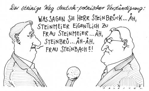 Cartoon: stein auf stein (medium) by Andreas Prüstel tagged vertriebenenzentrum,stein,cartoon,vertriebenenzentrum,vertrieben,polen,deutschland,verständigung,kommunikation,peer steinbrück,frank walter steinmeier,europa,peer,steinbrück,frank,walter,steinmeier,geschichte,streit,erika steinbach,flucht,vertreibung,versöhnung,erika,steinbach