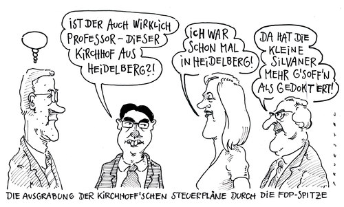 Cartoon: steuersenkungspersonal (medium) by Andreas Prüstel tagged steuerpläne,steuersenkungen,fdp,westerwelle,rösler,kochmehrin,brüderle,kirchhof,heidelberg,steuerpläne,steuersenkungen,westerwelle,rösler,koch mehrin,brüderle,kirchhof,heidelberg,koch,mehrin