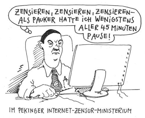 Cartoon: stress (medium) by Andreas Prüstel tagged china,peking,lehrer,zensor,internetzensur,china,peking,lehrer,zensor,internetzensur,internet,google,zensur,web,kontrolle,big brother,angst,zensieren,surfen,informationen,big,brother