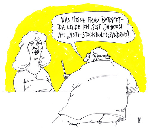 Cartoon: syndrom (medium) by Andreas Prüstel tagged stockholmsyndrom,syndrom,ehe,stockholmsyndrom,syndrom,ehe