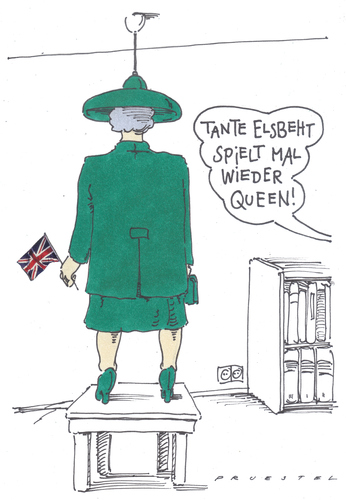 Cartoon: tante elsbeht (medium) by Andreas Prüstel tagged queen,elizabeth,großbritannien,queen elizabeth,königin,queen,england,großbritannien,hut,mode,fashion,elizabeth