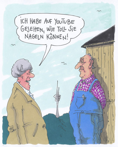 Cartoon: tolles youtube (medium) by Andreas Prüstel tagged internet,youtube,videos,nageln,handwerk,handwerker,cartoon,karikatur,andreas,pruestel,internet,youtube,videos,nageln,handwerk,handwerker,cartoon,karikatur,andreas,pruestel