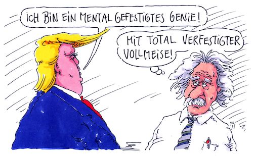 Cartoon: total mental (medium) by Andreas Prüstel tagged usa,trump,enthüllungsbuch,fire,and,fury,reaktion,genie,mental,vollmeise,albert,einstein,cartoon,karikatur,andreas,pruestel,usa,trump,enthüllungsbuch,fire,and,fury,reaktion,genie,mental,vollmeise,albert,einstein,cartoon,karikatur,andreas,pruestel