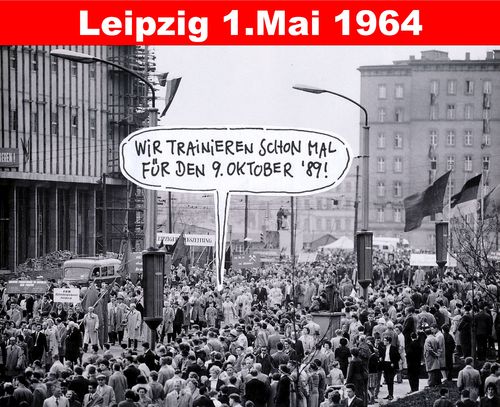 Cartoon: training (medium) by Andreas Prüstel tagged ddr,leipzig,demonstration,erster,mai,training,friedliche,revolution,cartoon,collage,andreas,pruestel