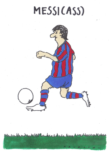 Cartoon: überirdisch (medium) by Andreas Prüstel tagged messi,fcbarcelona,fussball,genialität,messias,ass,messi,fc barcelona,fussball,genialität,messias,ass,fußball,sport,fc,barcelona