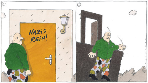 Cartoon: überraschung (medium) by Andreas Prüstel tagged neonazismus,widerstand,widerstand,nazi,neonazi,rechts,nazis,rechtsradikal