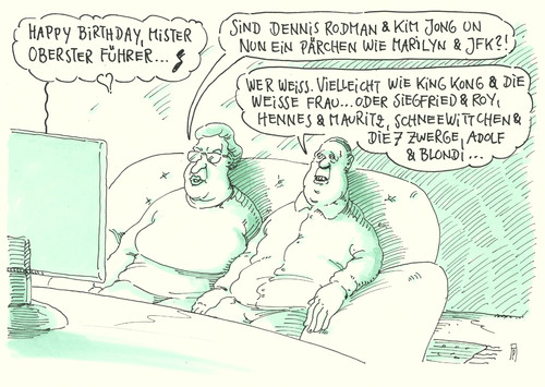 Cartoon: un und rodman (medium) by Andreas Prüstel tagged kim,jong,un,dennis,rodman,basketballstar,nordkorea,usa,diktator,geburtstag,geburtstagsständchen,marilyn,monroe,kennedy,paar,pärchen,king,kong,siegfried,und,roy,hennes,mauritz,schneewittchen,sieben,zwerge,hitler,blondi,cartoon,karikatur,andreas,prustel,kim,jong,un,dennis,rodman,basketballstar,nordkorea,usa,diktator,geburtstag,geburtstagsständchen,marilyn,monroe,kennedy,paar,pärchen,king,kong,siegfried,und,roy,hennes,mauritz,schneewittchen,sieben,zwerge,hitler,blondi,cartoon,karikatur,andreas,prustel