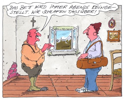 Cartoon: urlaubsquartier (medium) by Andreas Prüstel tagged pension,ferien,reisen,urlaub,zimmer,vermieten,hotelzimmer,schlafen,teilen,sparen,billig,last minute,angebot,billig angebot,luxus,wg,wohngemeinschaft,absteige,appartment,betriebsferien,bett,bleibe,cluburlaub,erholung,erholungsurlaub,exkursion,ferien,ferienappartment,ferienhaus,ferienhäuser,ferienwohnung,ferienziel,gästehaus,gästezimmer,gasthaus,gasthof,herberge,hotel,luxushotel,motel,nachtquartier,pauschalreise,pension,quartier,reise,reisepreis,städtereisen,studienfahrt,tourismus,touristik,tourist,touristikkonzern,trip,tui,unterkunft,urlaubsreise,verreisen,last,minute