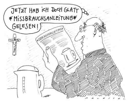 Cartoon: verständlicher verleser (medium) by Andreas Prüstel tagged katholische,kirche,mißbrauchsfälle,gebrauchsanleitung,katholische kirche,kirche,missbrauch,mißbrauch,religion,glaube,skandal,gebrauchsanleitung,katholische