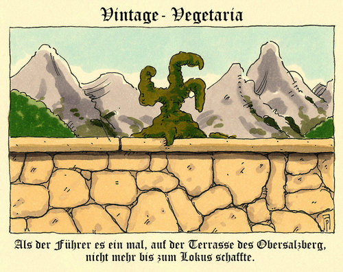 Cartoon: vintage-vegetaria (medium) by Andreas Prüstel tagged vegetarier,vegan,vintage,hitler,obersalzberg,scheißhaufen,hakenkreuz,nazis,faschismus,führer,cartoon,karikatur,andreas,pruestel