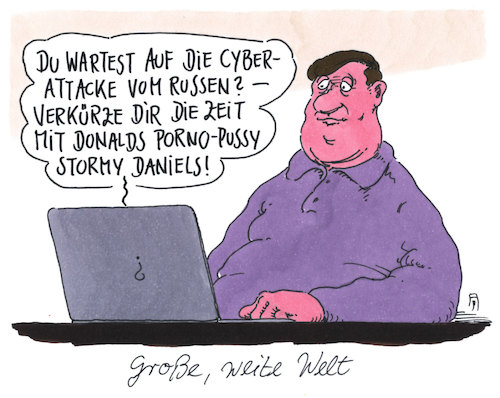 Cartoon: weite welt (medium) by Andreas Prüstel tagged cyberattacken,russland,donald,trump,pornodarstellerin,stormy,daniels,internet,cartoon,karikatur,andreas,pruestel,cyberattacken,russland,donald,trump,pornodarstellerin,stormy,daniels,internet,cartoon,karikatur,andreas,pruestel