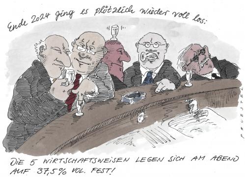 Cartoon: wirtschaftswaisen (medium) by Andreas Prüstel tagged wirtschaftsweisen,finanzkrise,wirtschaftskrise,wirtschaftsweisen,wirtschaft,finanzkrise,wirtschaftskrise,finanzen,geld,krise,alkohol,trinken,betrunken,aussichten,zukunft,politik,wirtschaftsbosse,wirtschaftsboss,boss,chef,führung,unternehmen,firma,prozente,prozent,bar,kneipe,manager