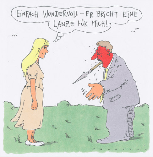 Cartoon: wundervoll (medium) by Andreas Prüstel tagged sprichwort,paar,lanze,sprichwort,paar,lanze,liebe