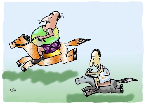 Cartoon: eternal struggle between poverty (medium) by handren khoshnaw tagged handren,khoshnaw,struggle,poverty,and,wealth,cartoon,caricature,horse