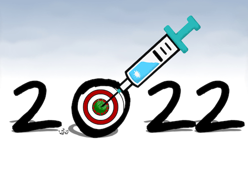 Cartoon: Finding the real cure 2022 (medium) by handren khoshnaw tagged handren,khoshnaw,2022,covid19,omicron,virus,cure