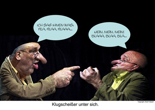 Cartoon: Klugscheißer unter sich. (medium) by Aneli Fiebach tagged wichtigtuer,männer,verbohrt