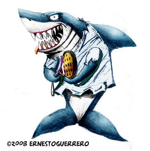 Cartoon: shark attack paddle! (medium) by ernesto guerrero tagged nature,sports