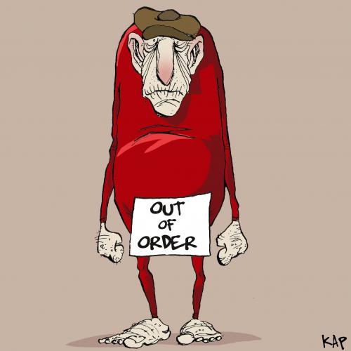 Cartoon: Out of order (medium) by kap tagged old,rentner,alter,ältere,altersversorgung,arbeitsmarkt,altersvorsorge,gebrechen,gebrechlich,geld,greis,greisenalter,greisin,großeltern,großmutter,großvater,invalide,invalidenrente,lebensabend,lebensabschnitt,oma,opa,pension,pensionär,pflege,private altersversorgung,rente,körper,krankheit,gehen,rentenempfänger,rentenversicherung,rentnerin,ruhegeld,versorgungsbezüge,ruhestand,zustand,funktion,fähigkeiten,leistung,defekt,kaputt,betrieb,funktionstüchtig,funktionsbereit,funktionieren,senil,sex,sexualität,potenz,impotenz,viagra,mann,leidenschaft,private