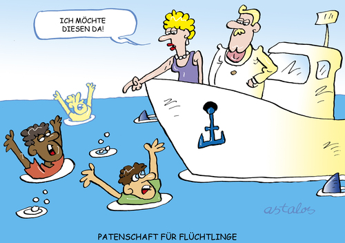 Cartoon: Auswahl (medium) by astaltoons tagged flüchtlinge,patenschaft,meer,boot