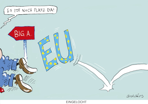 Cartoon: Eingelocht (medium) by astaltoons tagged trump,eu,handelsabkommen,trump,eu,handelsabkommen
