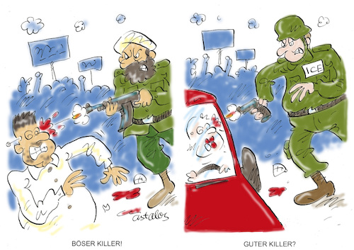 Cartoon: Killer (medium) by astaltoons tagged trump,ice,iran,unruher,demonstrationen,trump,ice,iran,unruher,demonstrationen