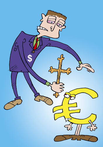 Cartoon: Währungskrieg (medium) by astaltoons tagged währungen,euro,dollar,kreuz