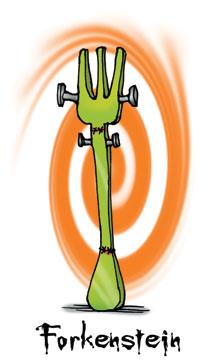 Cartoon: Forkenstein (medium) by JohnBellArt tagged frankenstein,fork,funny,gag,monster,creature,kitchen