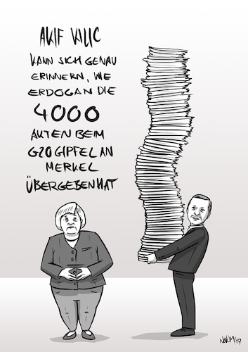 Cartoon: Erdogans 4000 Akten (medium) by INovumI tagged recep,tayyip,erdogan,akif,kilic,4000,akten,merkel,g20,frankreich