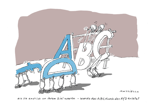 Cartoon: Am Ziel (medium) by Mattiello tagged populistisch,rechtsextrem,nationalistisch,fremdenfeindlich,antisemitisch,undemokratisch,demagogisch,populistisch,rechtsextrem,nationalistisch,fremdenfeindlich,antisemitisch,undemokratisch,demagogisch