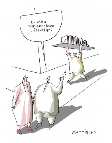 Cartoon: Gehobene Literatur (medium) by Mattiello tagged buchmesse,frankfurt,bücherherbst,lesen,literatur,schreiben,autoren,dichter,schriftsteller,buch,bücher,leser,kritik,kultur,denken,reflexion,buchmesse,frankfurt,bücherherbst,literatur,schreiben,autoren,autor,dichter,schriftsteller,buch,bücher,leser,kritik,kultur,denken,unterhaltung,intellektuell,intellektueller,anspruch