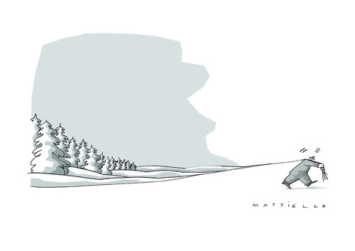 Cartoon: Schlepper (medium) by Mattiello tagged landschaft,winter,mensch,natur,landschaft,mensch,winter,natur,schnee,klima,wetter,klimawandel,globale erwärmung,globale,erwärmung