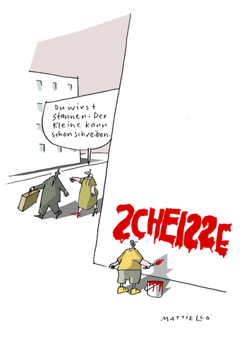 Cartoon: Schreiben (medium) by Mattiello tagged jugend,schreiben,kinder,lernfortschritt,lernen,jugend,schreiben,kinder,lernfortschritt,lernen,bidlung,wissen,rechtschreibung,graffiti,grammatik,deutsch,schule