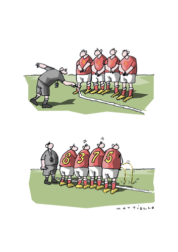 Cartoon: Strichregel (medium) by Mattiello tagged fussball,wm,brasilien,neuerungen,fussball,wm,brasilien,neuerungen