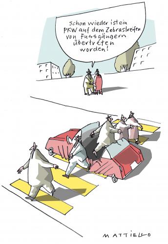 Cartoon: Zebrastreifen (medium) by Mattiello tagged zebrastreifen,verkehrssicherheit,fussgänger,zebrastreifen,verkehr,verkehrsregeln,vorfahrtsregeln,regeln,regel,vorfahrt,auto,autos,autofahrer,passanten,fußgänger,rücksicht,geschwindigkeit,verkehrsunfall