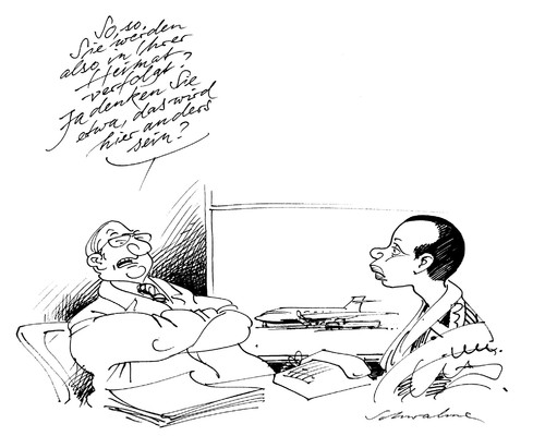 Cartoon: verfolgt (medium) by Schwalme tagged migation,ausländerfeindlichkeit
