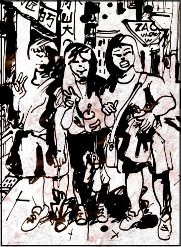 Cartoon: souvenir photo (medium) by yalisanda tagged souvenir,asia,photo,china,taiwan,black,white,street,chinese,umbrella,women,girl,house