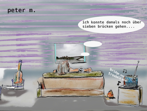 Cartoon: dämmerung (medium) by ab tagged deutschland,osten,dresden,brücke,sänger,lied,regen,wasser,kaputt