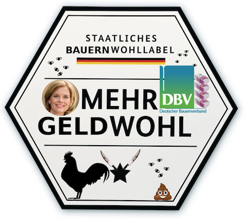 Cartoon: das neue label ist da (medium) by ab tagged deutschland,agrar,bauern,verband,landwirtschaft,geld,gier,ministerin,lobby