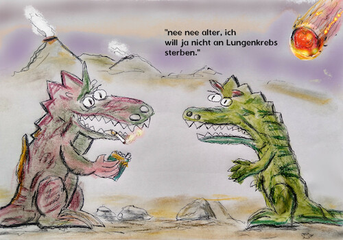 Cartoon: dasendederdinoswitz 342 (medium) by ab tagged dinosaurier,ende,zeit,aussterben,tod,komet,untergang,geschichte,rauchen