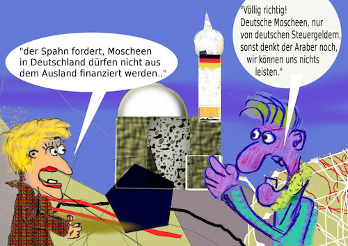 Cartoon: deutsche moscheen (medium) by ab tagged deutschland,islam,religion,moschee,geld,steuer,finanzierung,ausland,araber,muslime