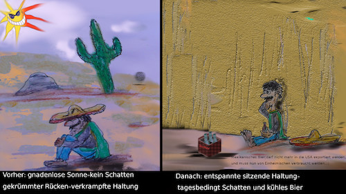 Cartoon: die 2 Seiten der Mauer (medium) by ab tagged usa,mexiko,mauer,siesta,schatten,kühl,bier,ole