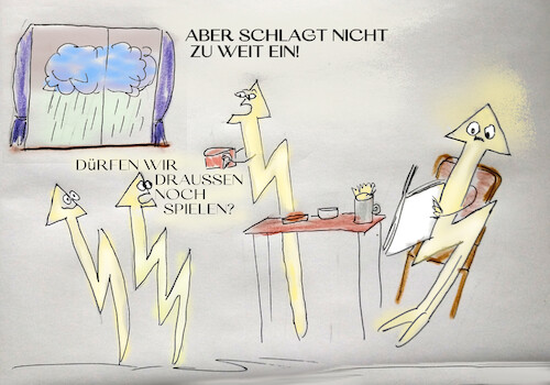 Cartoon: familie blitzen (medium) by ab tagged kinder,eltern,blitz,unwetter,madness