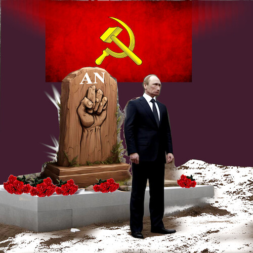 Cartoon: first of march 2024 moscow (medium) by ab tagged russia,putin,nawalny,funeral,tombstone