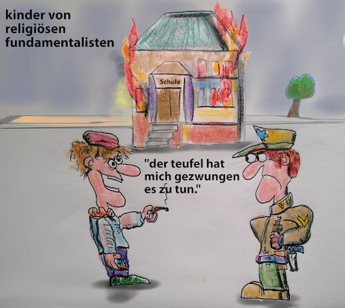 Cartoon: glaube (medium) by ab tagged religion,glaube,gott,teufel,kind,polizei