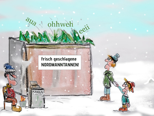 Cartoon: grausame vorweihnachtszeit (medium) by ab tagged weihnachten,christbaum,verkauf,natur