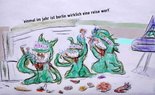 Cartoon: grüne woche (medium) by ab tagged berlin,grüne,woche,essen,food,nahrung,aliens,ausserirdische,grün,raumschiff