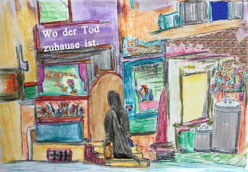 Cartoon: hinterhof 8  - wien (medium) by ab tagged tod,heim,haus,stadt
