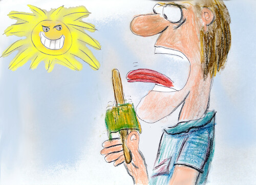 Cartoon: hitze (medium) by ab tagged sommer,heiss,hitze,mensch,eis,kühlung