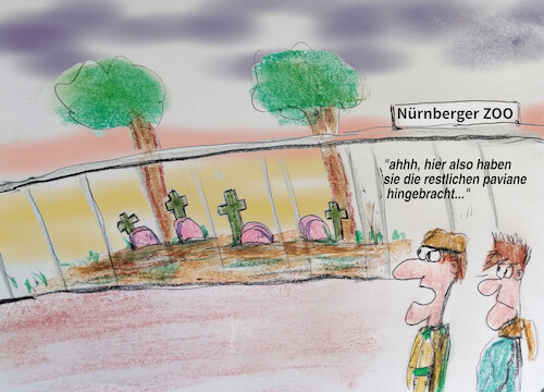 Cartoon: humane geste (medium) by ab tagged zoo,paviane,nürnberg,tod,deutschland,tier,mensch,arsch